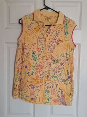 EUC Ken Done Golf Print Sleeveless Polo Tank  Size Large